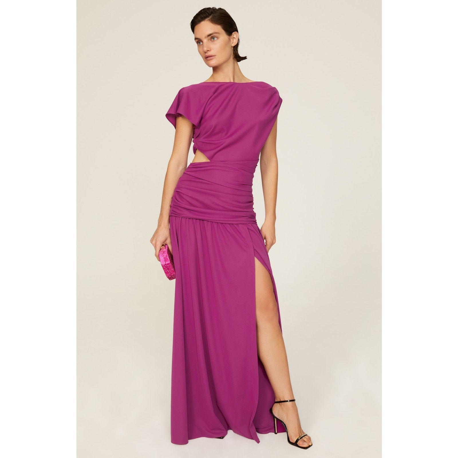 Tanya Taylor Nami Purple Asymmetric Boat Neck Draped Cap Sleeve Gown Size 10